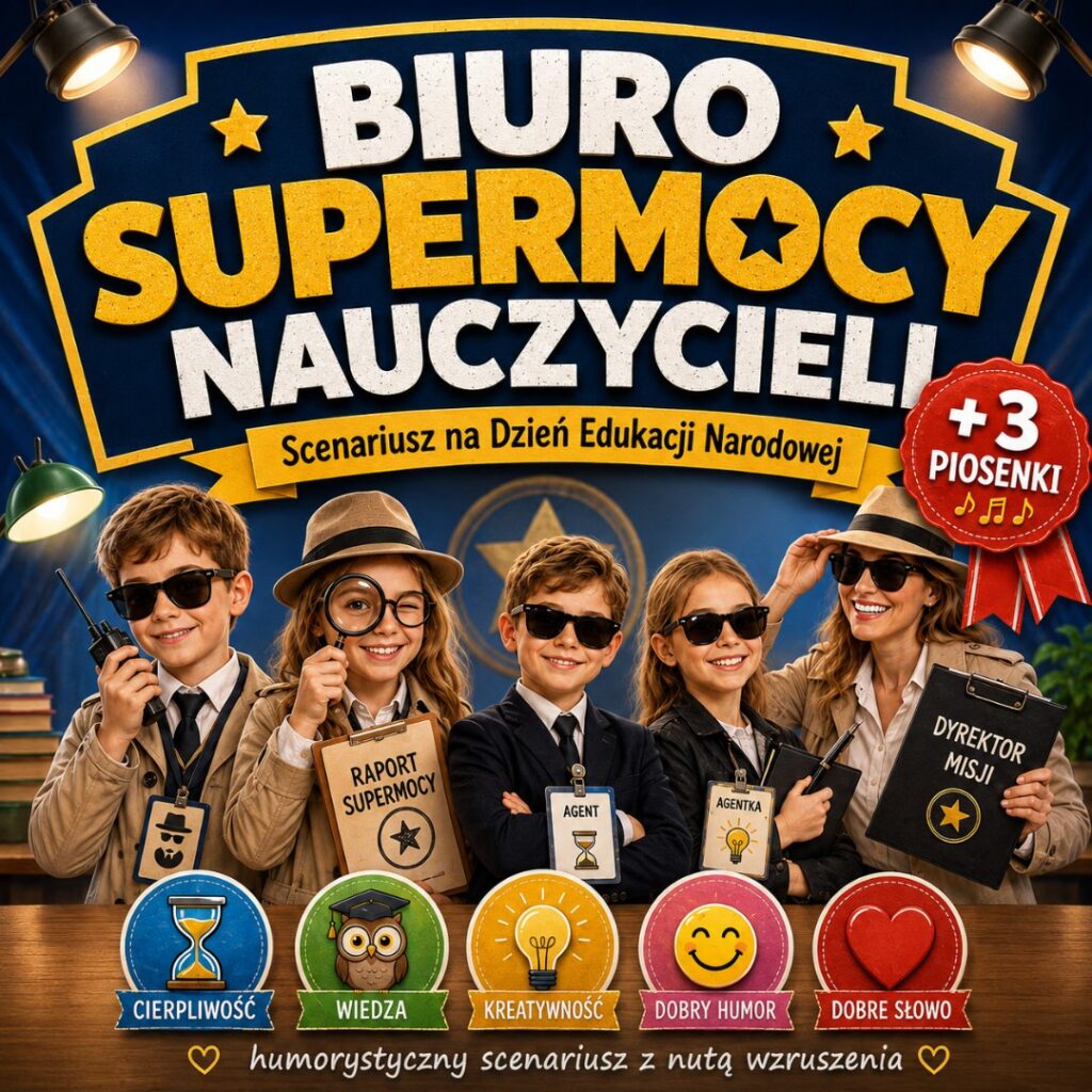 Biuro Supermocy Nauczycieli – scenariusz na Dzień Edukacji Narodowej z piosenkami